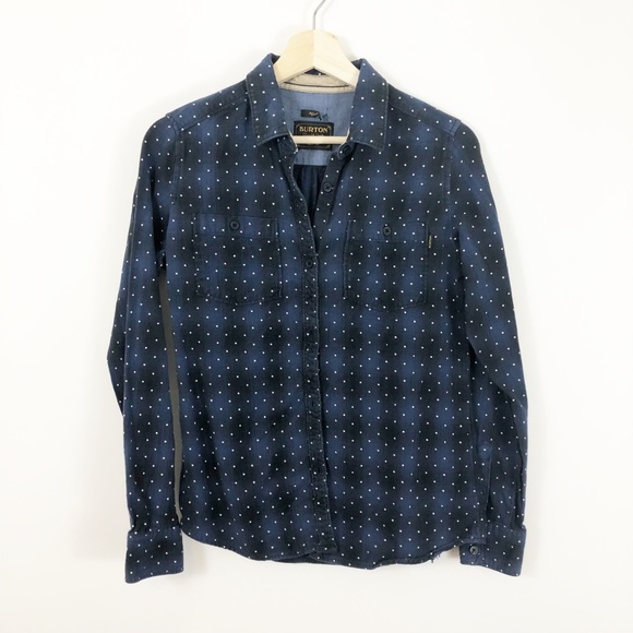 Burton Tops - Burton Button Down Flannel Polka Dot Plaid Blue